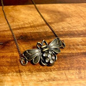 Antique Gold With Crystals Happy Bee Necklace